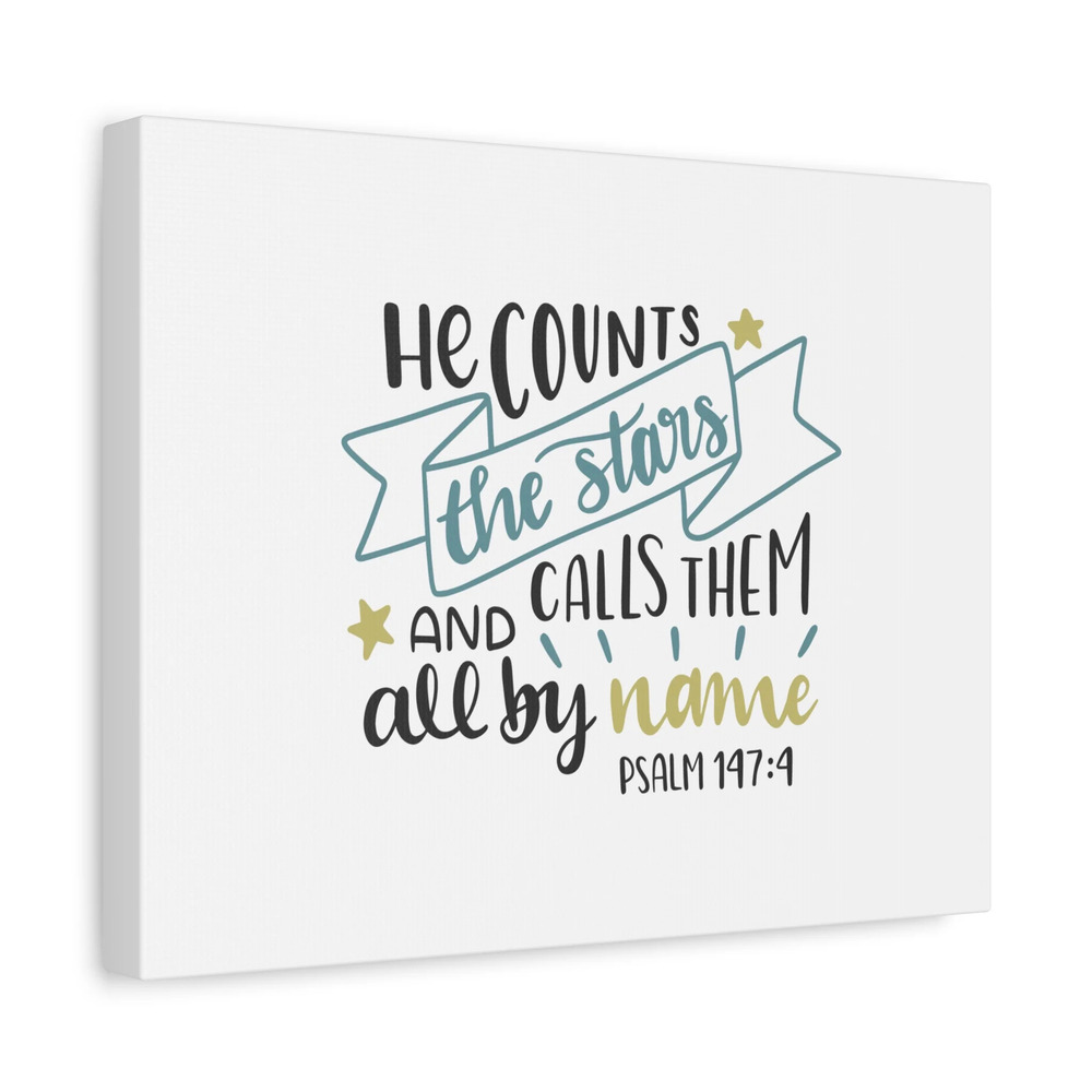Scripture Canvas All By Name Psalm 147:4 Christian Wall Art Bible Verse Print